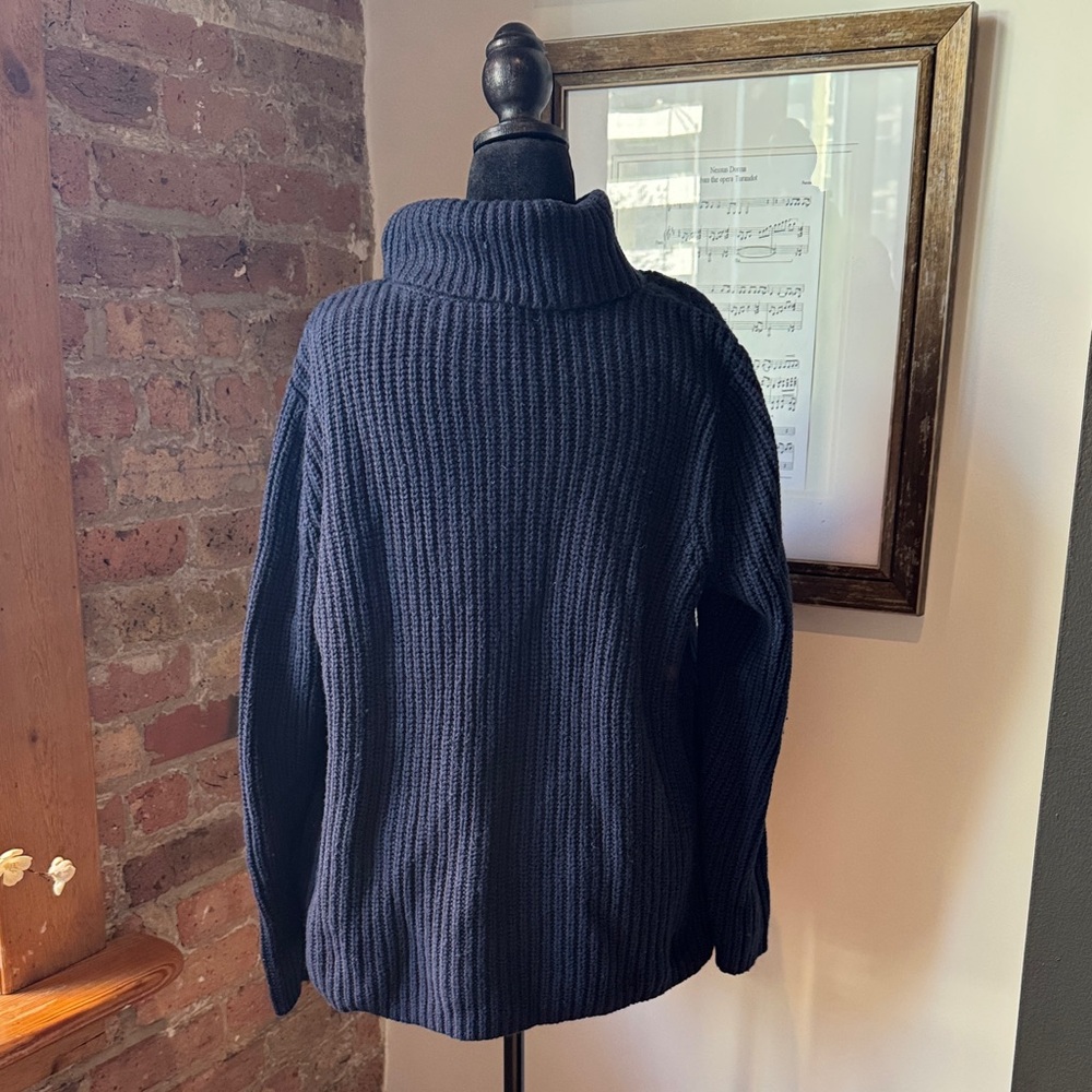 Land’s End Navy Cable Knit Turtleneck Sweater - Picture 4 of 5